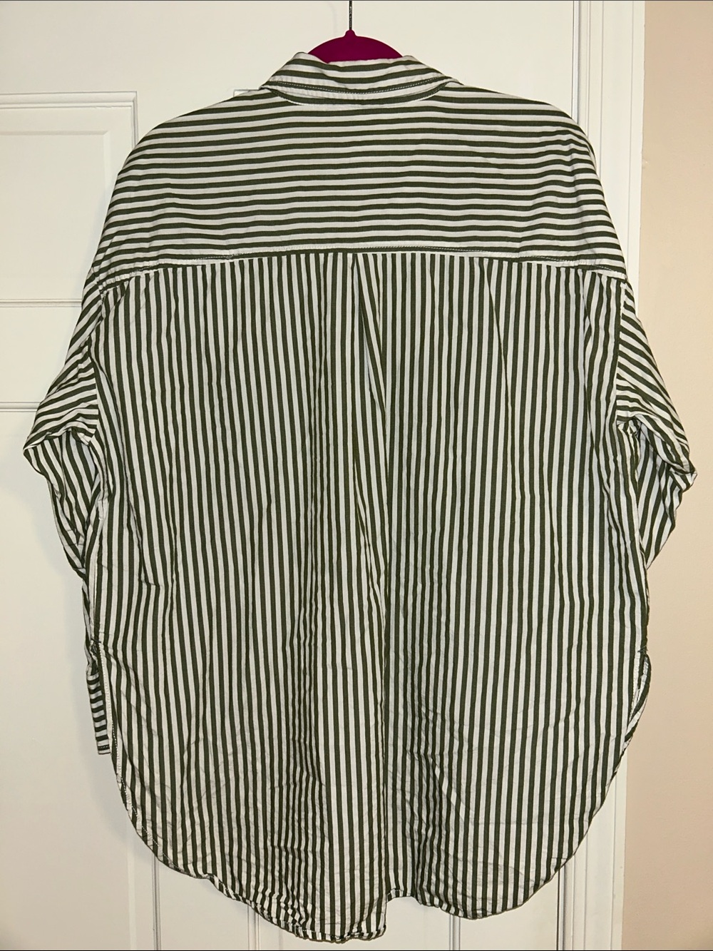 Maeve Olive and White Striped Women’s Button-Down Shirt - Picture 3 of 6